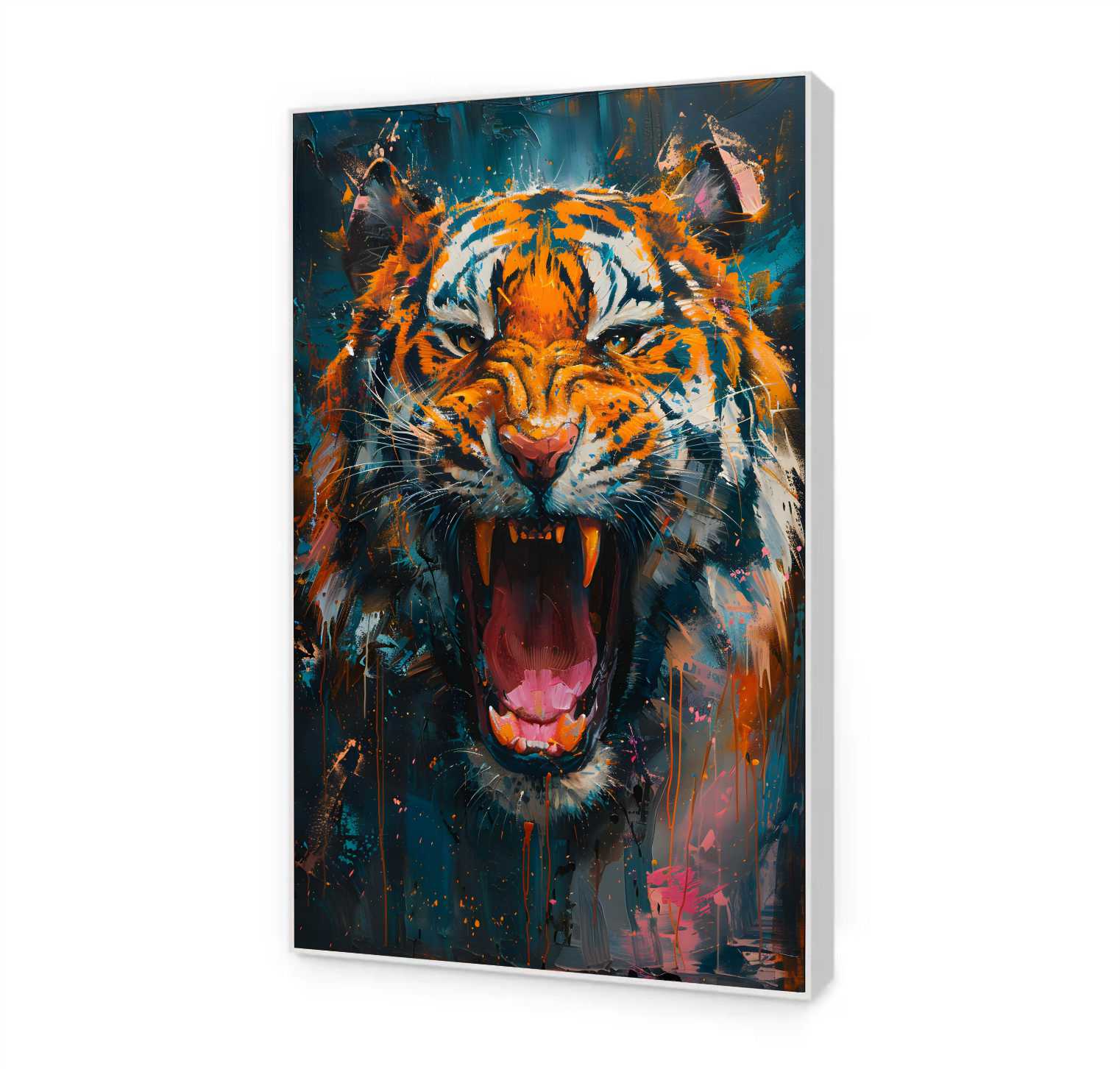 Quadro Decorativo Colorido Tigre Rugindo 